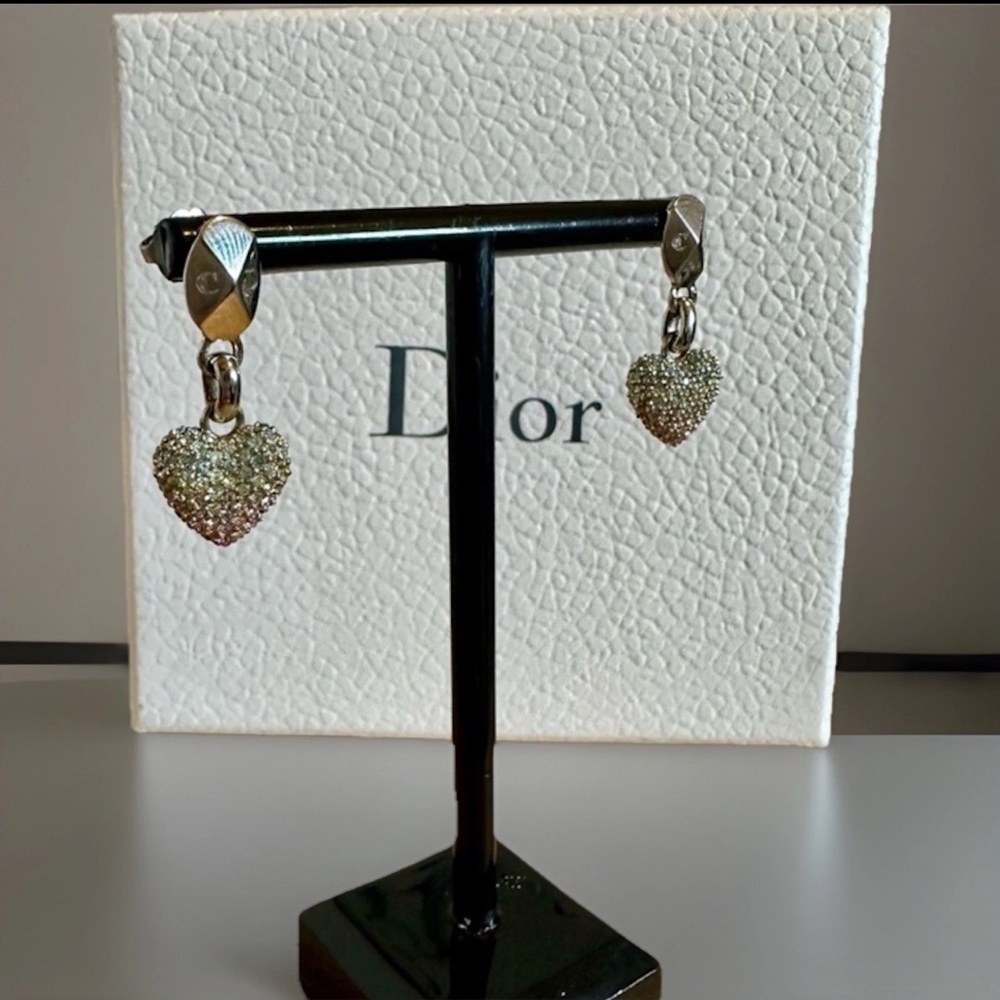 Dior Multicolor Crystal Heart Dangle/Drop Pierced Earrings - Picture 6 of 9